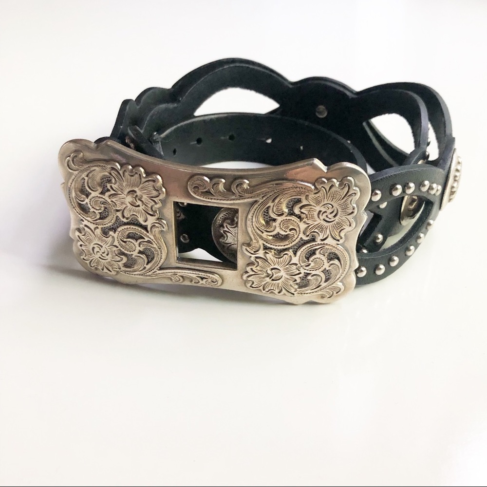 Olga Santino | Black Leather Studded Belt Size L - Picture 2 of 8